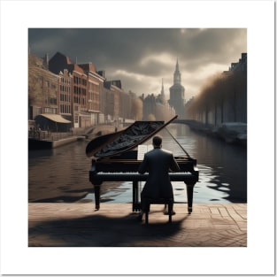 Pianist Playing The Piano Near The Amsterdam Canals Posters and Art